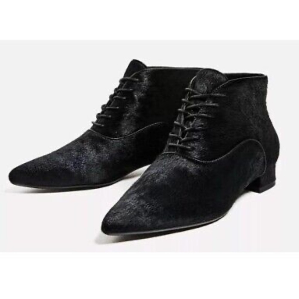 Zara Calf Hair Flat Leather boots size 36